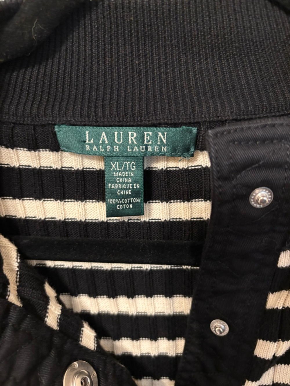Lauren Ralph Lauren Black & White Striped Henley Sweater 100% cotton - Picture 2 of 9